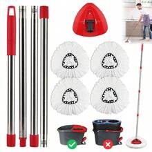 Juego de cabezales de repuesto para trapeador giratorio O-Cedar con base y mango de 30" a 58". Incluye 4 repuestos. - Mango y base para fregona con 4 cabezales de repuesto - Ver 10