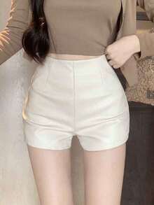 PU pantalones cortos de las mujeres verano / otoño picante chica de cintura alta delgada pantalones ajustados calientes - Blanco - Ver 4