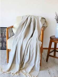 Made In Turkey - Star Striped Pattern Futon Cover – 180x210 Cm Sofa Cover - Light Grey - View 1