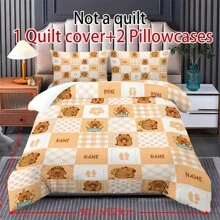 2/3pcs Personalize Name Capybara Cartoon Print Bedding Set, Bebed Comforter Set, With 1 Duvet Cover And 1-2 Pillowcases, King-Size Bedspread, Bed Sheet, Soft Skin-Friendly Polyester, Machine Washable, Dry Clean. It Is Suitable For Home And Bedroom Decoration,Personalized Gifts,Dorm Room Essentials College,Room Decor, Bedding Double, Room Decoration Stuff,Halloween.