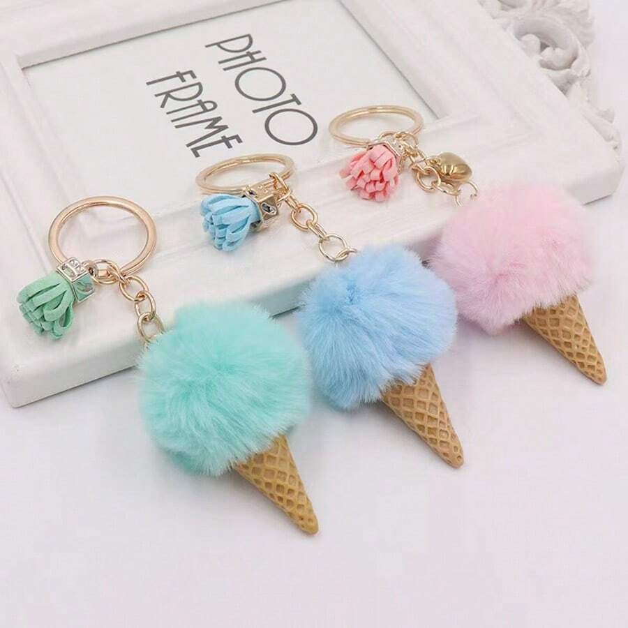 1 pieza Llavero de peluche con colgante de helado de dibujos animados, lindo encanto de bolso de aleación de zinc, de uso diario - Multicolor - Ver 1