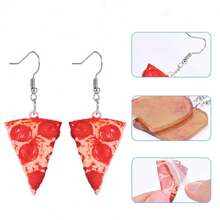 4 Pairs Of Acrylic Gourmet Pendant Earrings, Food-Themed Fried Eggs, Pizza, Toast, Bacon Designs, Cute And Unique Jewelry For Daily Wear, Party Accessories, The Perfect Gift For Food Lovers - 4 cặp - Xem 6