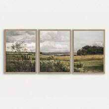 Set Of 3 Neutral Vintage Rural Wall Art Oil Paintings, Sky And Countryside Landscape Canvas Posters, Countryside Painting, Farmhouse Decor, Ideal Gift For Bedroom, Bedroom Decor - 彩色 - 查看 4