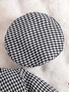 Infant/Toddler Girls 3pcs Set: Plaid Rose Button Detail Fashion Skirt, Beret Hat, Versatile Chic For Daily, Outdoor, School, Vacation, Commute, Spring/Autumn