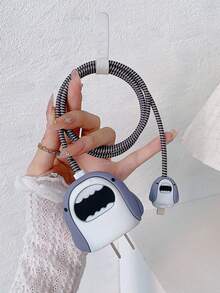 Set de 4 accesorios protectores para cargador y cable compatibles con cargador Apple 18/20W, que incluye: funda para adaptador de cargador, protector de cable, organizador de cable, anti-arañazos, anti-colisión y anti-suciedad, con diseño de tiburón gris y estilo lindo de dibujos animados - Gris - Ver 3