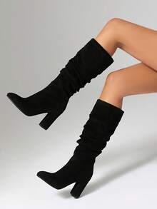 Pointed Toe Chunky Heel Over-The-Knee Boots Women, Fashion High Heel Boots, Versatile, Sexy, Suitable For All Seasons - Black - View 1