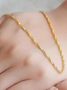 Nooxian 1 件女士不锈钢金色波浪链项链，适合日常佩戴 - 金黃色 - 查看 4