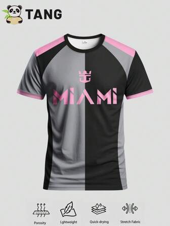 Miami Style Football Jersey & Crew Neck Comfortable Sports Top, Suitable For Football Match, Training, Casual And Holiday Wear, Great Gift