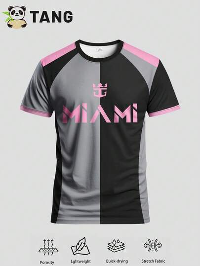 Miami Style Football Jersey & Crew Neck Comfortable Sports Top, Suitable For Football Match, Training, Casual And Holiday Wear, Great Gift Black Spring