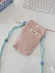 1 Pc Ins Style Grid Pattern Printing Lightweight Mobile Phone Storage Bag Phone Pouch ,Multifunctional Messenger Bag To Go For A Walk And Go Shopping To Carry On Small Item,Portable Storage Bag Card Holder Coin Purse For Travel And Daily Commuting,Gift For Friends And Teachers,Birthday Gift - Multicolor - View 16