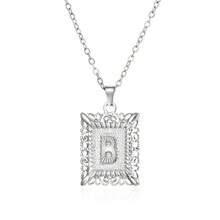 Collar con colgante de inicial para hombres y mujeres, collar con monograma en letra mayúscula cuadrada, collares con cadena de caja con letras del alfabeto de A a Z, cadenas cuadradas Rolo para hombres y mujeres