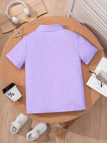 Tween Boy Classic Casual College Style Purple Short Sleeve Shirt With Pockets, Formal Events/Parties/Performances Formal Shirt (White T-Shirt Not Included)
