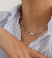 Set Of 2 Fashion Chain Necklace + Women's Choker Hoop, 18K Gold Plated Or 925 Silver - Bạc - Xem 4