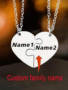 2pcs Personalized Engraved Name Necklace, Suitable For Mom & Daughter, Mom & Son, Dad & Daughter, Dad & Son, Eternal Family Giftback To School Winter Gift Ideas Boy Girl Valentine's Day,Multi-Functional,Ornamental,Letter,Stylish,Vintage,Adorable,Cute,Custom,Personalised,Unique,Customized,Ideal Gifts For Him,Ideal Gifts For Her,Son,Daughter - Silver - View 7