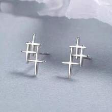 1 Pair Of Stylish Cross Studs, Stainless Steel Earrings, Women Jewelry Earrings Elegant Punk Style, The Best Gift For Party Friends - 銀色 - 查看 2