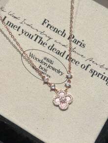 1 mặt dây chuyền hình cỏ bốn lá đính đá Zirconia, món quà trang sức tinh tế dành cho nữ (Không hộp và nhẫn) - Nhiều màu - Xem 4