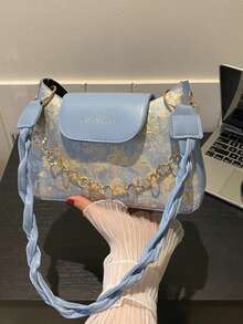 Túi đeo vai màu tương phản thời trang dành cho nữ - Màu xanh lam - Xem 9