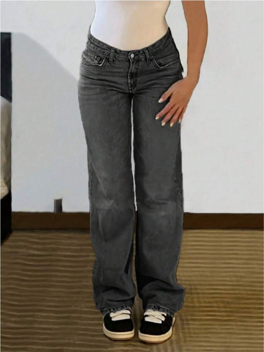 Straight-Leg Light Grey Denim Jeans For Teenagers