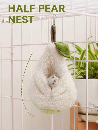 1 pièce Lit douillet pour animaux de compagnie en forme de demi-poire avec accent vert en polyester doux, panier de sommeil chaud pour hamsters, souris et petits animaux, design de porte-clés suspendu, idéal pour toutes les saisons, accessoires pour hamsters Lit pour animaux de compagnie