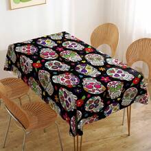1 件骷髅图案印花桌布 - 万圣节、万圣节礼物、万圣节装饰、100% 涤纶、矩形、编织、适合家庭厨房餐厅、派对晚宴、野餐、约会、婚礼、主题派对、室内和室外使用 - 彩色 - 查看 4