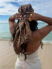 1 chiếc khăn vuông thời trang nữ 90cm, khăn bandana in họa tiết, xuân/hè, khăn trùm đầu xích da báo đi biển, đi nghỉ cho trang phục - cà phê - Xem 3