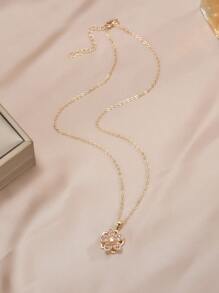 1入組銅製及立體切割氧化鋯石梅花轉動造型女式時尚項鍊