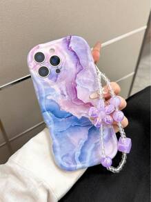 Correa de pulsera desmontable con textura de mármol púrpura y borde ondulado pintado en crema, apta para fundas de 14/15 Pro Max, 16 Pro Max, 13, 16, 15 XR, 7, 8, 16 Pro Max, 13, 15 Pro Max, 12 Pro Max, 13 Pro Max, 14 Pro Max, 13, 14, 11, 12 Pro, 11 Pro, 12 Pro Max, XS, XR, 7/8 Plus, S2, A14, A15, A16, A26, S24, S25