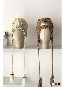 1 件波西米亚花流苏镂空头带帽，手工编织夏季复古帽，适合女士秋季配饰 - 針織帽 - 查看 1