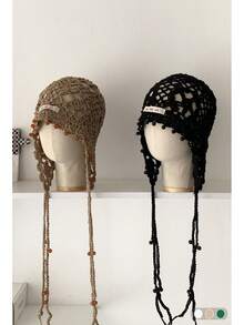 1 件波西米亚花流苏镂空头带帽，手工编织夏季复古帽，适合女士秋季配饰 - 針織帽 - 查看 2