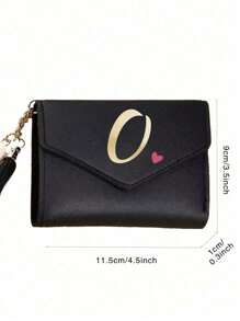 1pc Women's Folding Short Wallet, Black PU Leather Material, Printed With A-Z Letters And Pink Hearts, Cute Girl Coin Purse, Fashion Ladies Card Holder, Mini Tassel Wallet, Waterproof And Portable, Large Capacity, Can Hold Credit Cards, ID, Cash, Etc. - Black - View 10