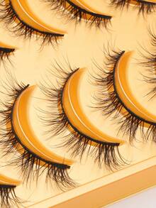 10 pares de pestañas postizas de marta negra falsa, tallos negros delgados y suaves, efecto de extensión de cola de ojo, pestañas de ojo de gato, pestañas postizas esponjosas y naturales, rizado 3D, herramientas de maquillaje de extensión de pestañas postizas dramáticas y completas para principiantes, agrandar los ojos de forma natural, adecuadas para el trabajo, fiestas, citas y festivales, reutilizables