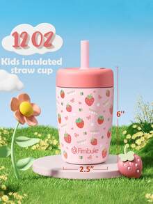 Kids & Toddler Cups Spill Proof, 12 OZ Insulated Sippy Cups For Toddlers Boys Girls, Stainless Steel Kids Water Bottle With Twist Lids & Silicone Straw - khủng long - Xem 2