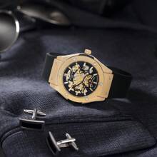 CASIRUI 1pc Automatic Mechanical Wristwatch, Business Casual Style With Hollow Dial, AP Design, Comes With Elegant Leather Gift Box