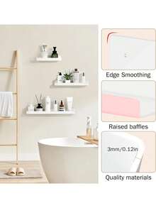 4 件套白色悬浮式壁挂搁板，无需钻孔，2 种尺寸壁挂搁板，用于粘贴浴室的亚克力搁板，无需钻孔的搁板，适用于厨房、浴室、办公室和客厅 - 白色 - 查看 2
