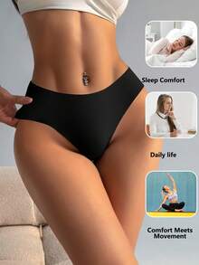 4-Pack Of Premium Women's Seamless Thongs - Invisible Nylon Stretch Briefs, Black + Skin Color Combination, Sizes XS-L Available, Perfect For Everyday Comfort And Style, Everyday Comfort Women's Panties Elastic Material - 彩色 - 查看 4