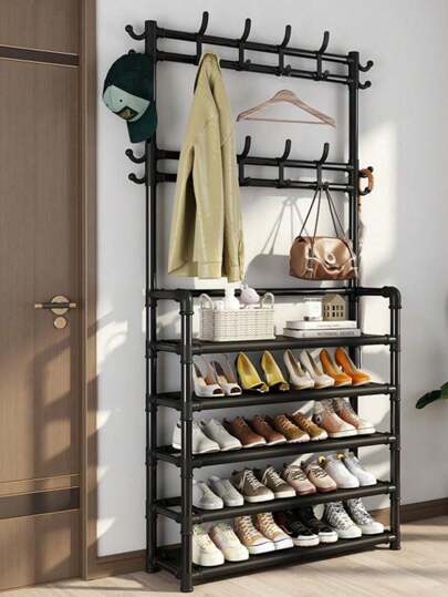 Estante de almacenamiento, Perchero de entrada, perchero y estantería para zapatos, Organizador multifuncional colgante de gorras y chaquetas,Estantería para ropa,Zapatero para armario,organizador de zapatos con sombrero, perchero, estante de entrada para almacenamiento grande Zapatero para armario organizador de zapatos con sombrero, perchero, estante de entrada para almacenamiento multifuncional,8 ganchos y 4 niveles para la decoración del salón, decoración de habitación, decoración del hogar, decoración de otoño, decoración de dormitorio, decoracion Navidad