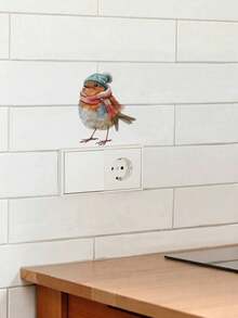 Christmas Scarf, Hat, Bird Wall Sticker For Bedroom, Entrance, Bathroom, Home Decor, Self-Adhesive