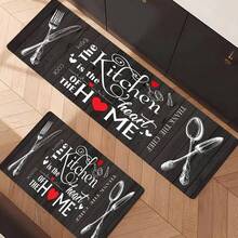 1&2&3 Pcs "Kitchen Is The Heart Of The Home" Polyester Non-Slip Floor Mat With Knife & Fork Design - Lightweight, With Non-Slip BackingDurable, Ideal For Indoor & Outdoor Use, Kitchen Decor Mat|Festive Kitchen Mat|Polyester Mat, Kitchen Decor