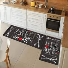1&2&3 Pcs "Kitchen Is The Heart Of The Home" Polyester Non-Slip Floor Mat With Knife & Fork Design - Lightweight, With Non-Slip BackingDurable, Ideal For Indoor & Outdoor Use, Kitchen Decor Mat|Festive Kitchen Mat|Polyester Mat, Kitchen Decor