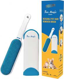 Fur Magic Pet Hair Remover Lint Brush With Self-Cleaning Base, Reusable Fluff Remover For Clothes, Double-Sided Fur Cleaner For Dog And Cat - 藍粉畫筆 - 查看 2