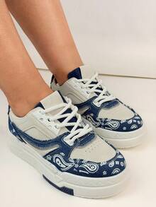 Sneaker casual con suola più spessa e colori misti, scarpe sportive versatili per coppie - BLU DENIM - Visualizzare 2