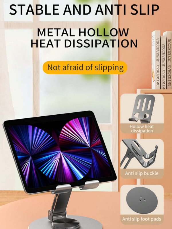 A Metal Phone Holder With A Rotating Folding Desktop Phone Holder