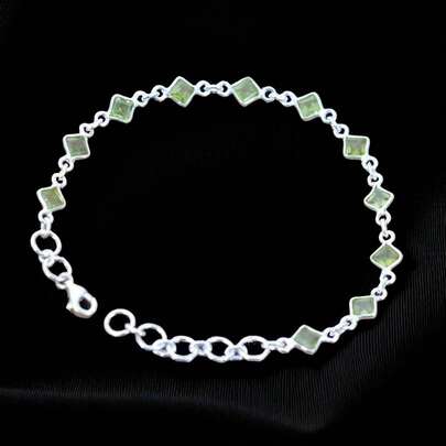 925 Sterling Silver Natural Faceted Peridot Gemstone Adjustable Bracelet For Women