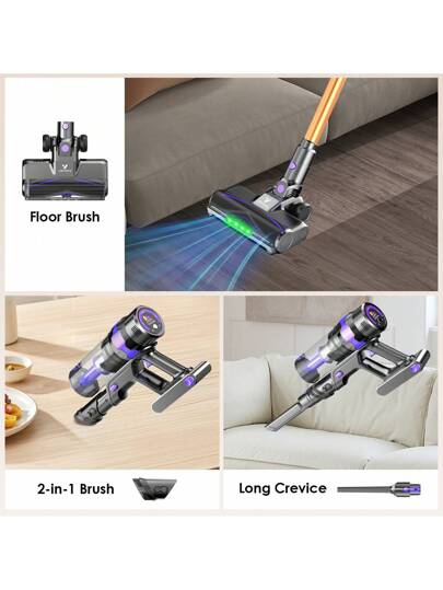 Vortisys V2 Stofzuiger Cleaner, 500W Brushless Motor, 60KPa Powerful Suction, 8*2200mAh Rechargeable Battery, Washable HEPA*4, 1.3L Dust Cup, Lightweight Cleaner Pet Hair, Floors, Tiles view 5