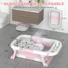 Bañera Plegable para Bebe con Demuestre Temperatura, Tina de Baño para Bebe con Cojin para Bañar, Bañera para Bebe para Baño en Casa, Bañera Multiusos para Bañarse,Lavar La Ropa - Rosa - Ver 5