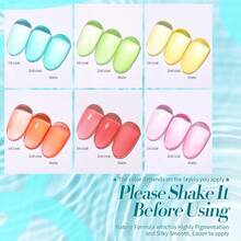 Jelly Gel Nail Polish Set Spring Summer Crystal Glass Translucent Pastel Gel Polish Blue  Yellow Pink Soak Off UV Gel Polish 7ML 6PCSDEVO - 海玻璃 - 查看 2
