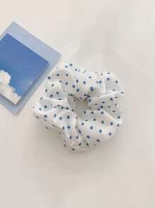 5 件蓝色花卉发圈，大号简约可爱甜美女孩波尔卡圆点发圈，高弹力马尾发圈，适合运动、旅行、马尾辫固定器、发圈、洗脸、发饰