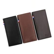 Portafoglio lungo da uomo. Portafoglio da uomo in PU semplice e business, con tre pieghe. Borsa multifunzionale con più slot per carte