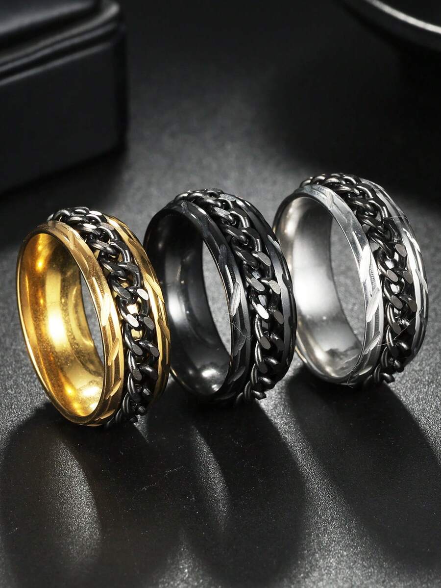 1 chiếc nhẫn xoay bằng thép không gỉ, nhẫn xoay thời trang dành cho nam và nữ. - vòng dây chuyền có thể xoay - Xem 1