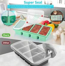 Silicone Freezer Tray With Lid - Silicone Freezer Food Molds- Large Ice Cube Tray,Silicone Freezer Container,Freeze & Store Soup, Sauce, Broth,Leftovers - Makes 4 Perfect 1 Cup,9822692 - Màu xanh nhạt - Xem 8